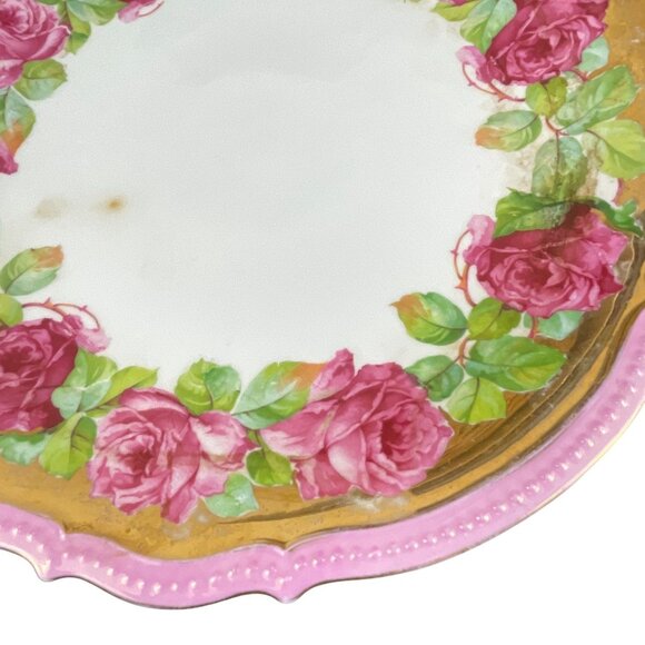 Vintage P.K. Silesia Porcelain Plate Pink Rose Floral & Gold Trim 11.5'' Germany - Picture 6 of 9